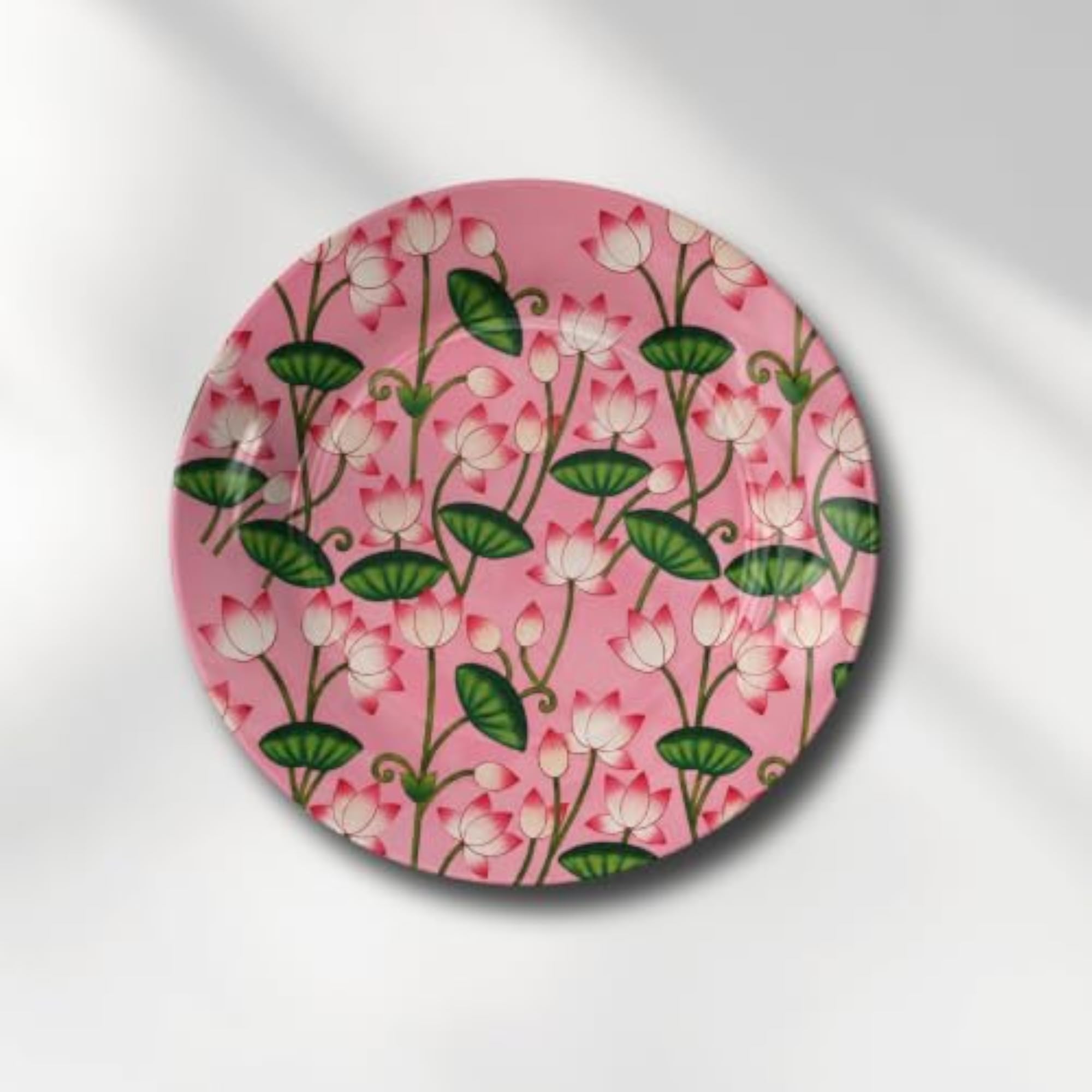 Pink Lotus Ceramic Art Plate for Wall Decor